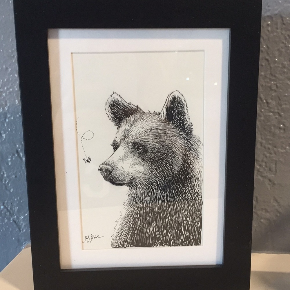 Signed Bear And Bee Pencil Art